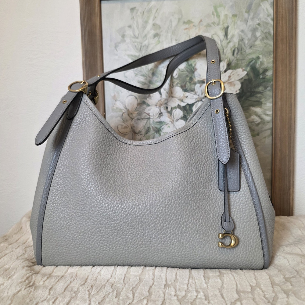 Coach Lori Shoulder Bag Dove Gray Pebbled Leather Brass Hardware